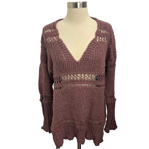 Free People Belong To You Open Knit Sweater In Dark Purple Size Small NWT - Picture 3 of 13